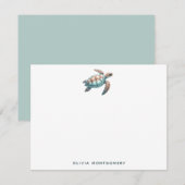 Zee Turtle Tropical Waterverf Blauw Groen Persoonl Notitiekaartje (Voorkant / Achterkant)