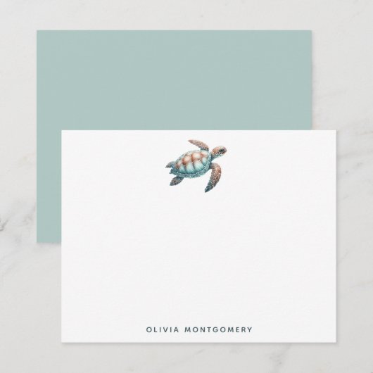 Zee Turtle Tropical Waterverf Blauw Groen Persoonl Notitiekaartje (Voorkant / Achterkant)