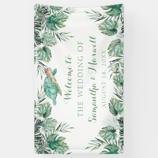 Zee Turtle Tropical Waterverf Weddenschap Achtergr Spandoek (Verticaal)
