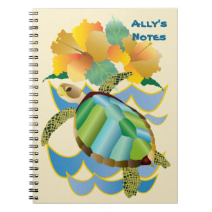 Zee Turtle Tropical Yellow Hibiscus Flowers Notitieboek