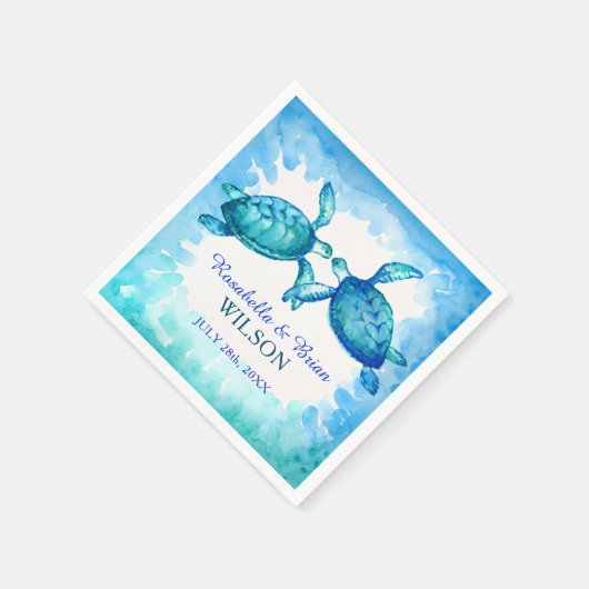 Zee Turtle Trouwservetten | Blauwgroene Waterverf Servetten (Hoek)