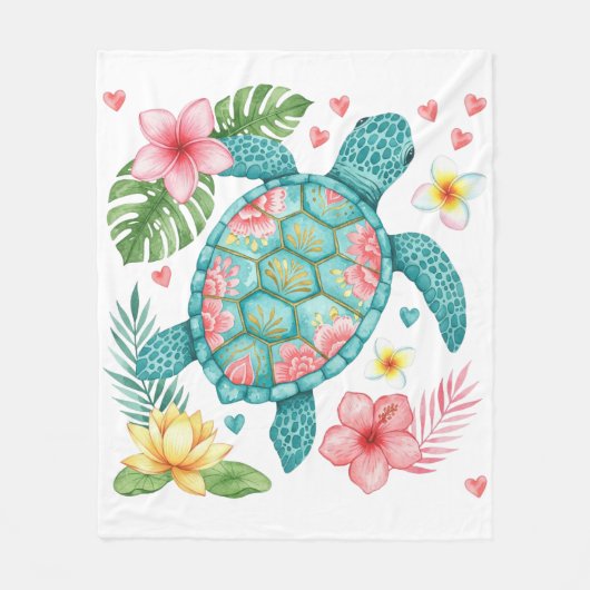 Zee Turtle Turquoise, Peach en Gold Beach House Fleece Deken (Voorkant)