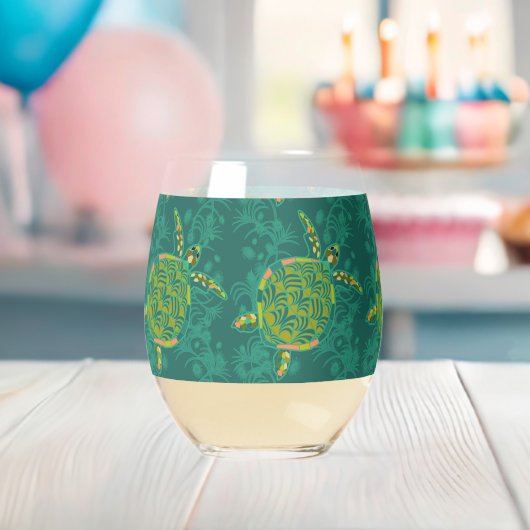 Zee Turtle Turquoise Wijnglas Zonder Voet (Insitu (Baby Shower))