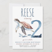 Zee Turtle Tweede verjaardagsuitnodiging Kaart (Voorkant)