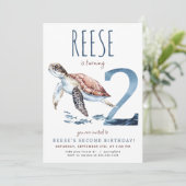 Zee Turtle Tweede verjaardagsuitnodiging Kaart (Staand voorkant)
