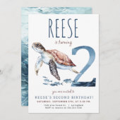 Zee Turtle Tweede verjaardagsuitnodiging Kaart (Voorkant / Achterkant)