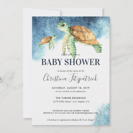 Zee Turtle | Uitnodiging tot Baby shower (Voorkant)