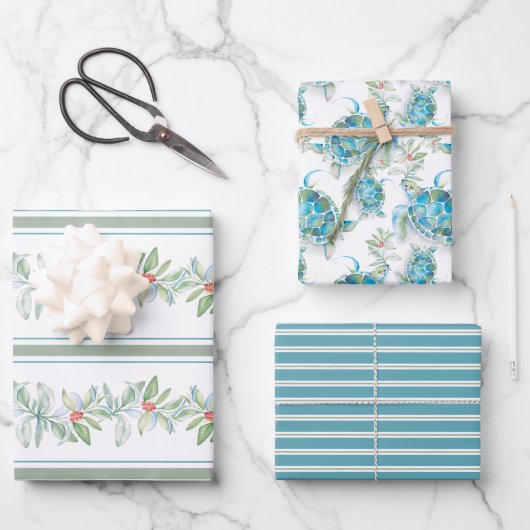 Zee Turtle Unieke kerstcadeaus Inpakpapier Vel (Voorkant)