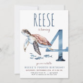 Zee Turtle Vierde Verjaardagsuitnodiging Kaart (Voorkant)