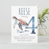 Zee Turtle Vierde Verjaardagsuitnodiging Kaart (Staand voorkant)