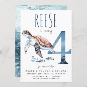 Zee Turtle Vierde Verjaardagsuitnodiging Kaart