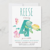 Zee Turtle Vierde Verjaardagsuitnodiging Kaart (Voorkant)