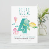 Zee Turtle Vierde Verjaardagsuitnodiging Kaart (Staand voorkant)