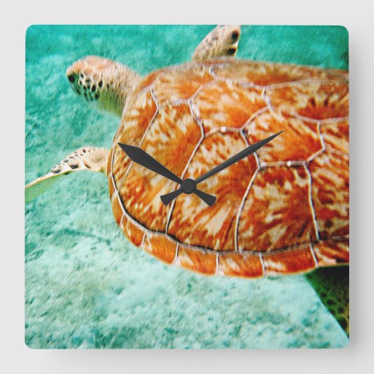 Zee Turtle Vierkante Klok (Voorkant)