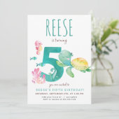 Zee Turtle Vijfde Verjaardagsuitnodiging Kaart (Staand voorkant)