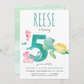 Zee Turtle Vijfde Verjaardagsuitnodiging Kaart (Voorkant / Achterkant)