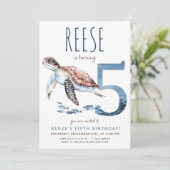 Zee Turtle Vijfde Verjaardagsuitnodiging Kaart (Staand voorkant)