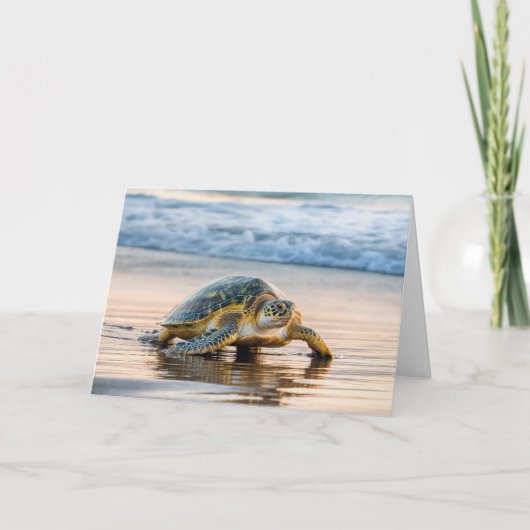 Zee Turtle Walking An Ocean Beach Kaart (Voorkant)