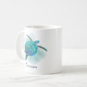 Zee Turtle Waterverf Aqua Blue op maat Koffiemok (Voorkant links)
