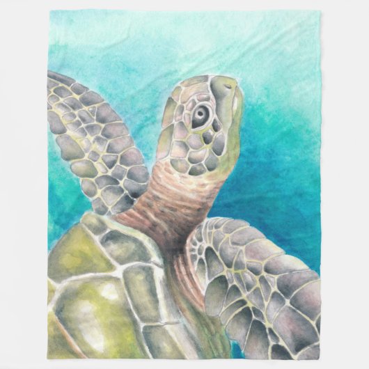 Zee Turtle Waterverf Green Fleece Deken (Voorkant)