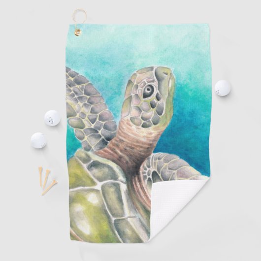 Zee Turtle Waterverf Green Golfhanddoek (Insitu)
