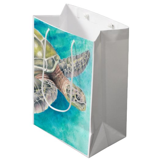 Zee Turtle Waterverf Green Medium Cadeauzakje (Voorkant Gekanteld)