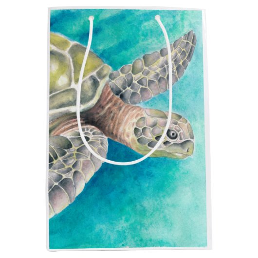 Zee Turtle Waterverf Green Medium Cadeauzakje (Voorkant)