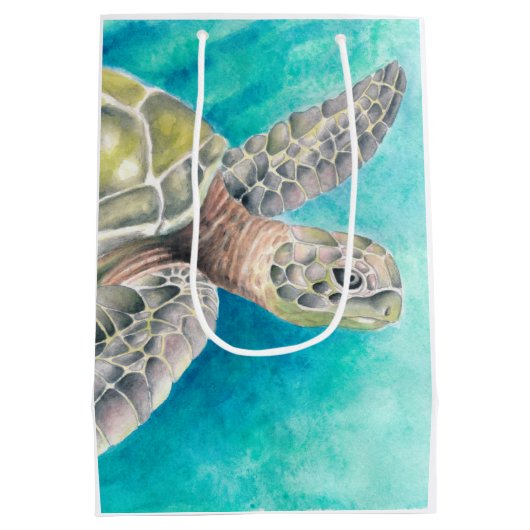 Zee Turtle Waterverf Green Medium Cadeauzakje (Achterkant)