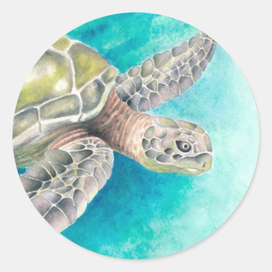 Zee Turtle Waterverf Green Ronde Sticker (Voorkant)