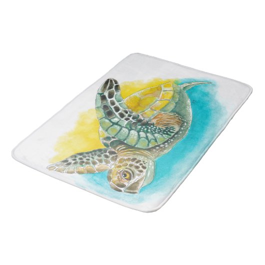 Zee Turtle Waterverf Inkt Groen Badmat (Gekanteld)