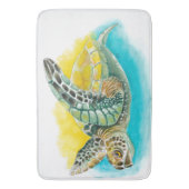 Zee Turtle Waterverf Inkt Groen Badmat (Voorkant Verticaal)