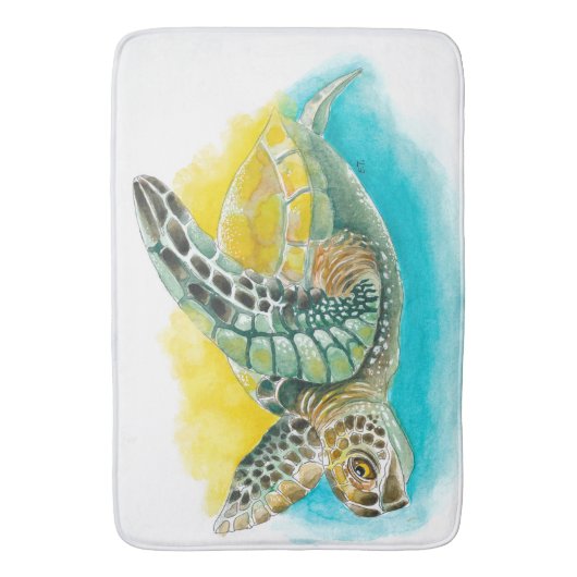 Zee Turtle Waterverf Inkt Groen Badmat (Voorkant Verticaal)