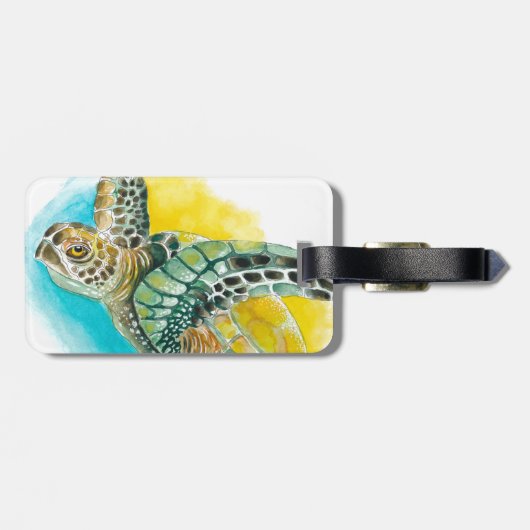 Zee Turtle Waterverf Inkt Groen Bagagelabel (Achterkant horizontaal)