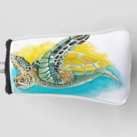 Zee Turtle Waterverf Inkt Groen Golfheadcover (Voorkant)