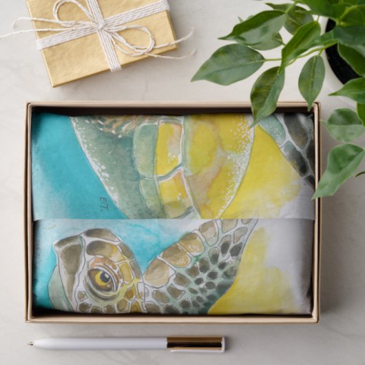Zee Turtle Waterverf Inkt Groen Tissuepapier (Geschenk)