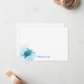 Zee Turtle Waterverf Ocean Personalized Notitiekaartje (Voorkant / Achterkant in situ)