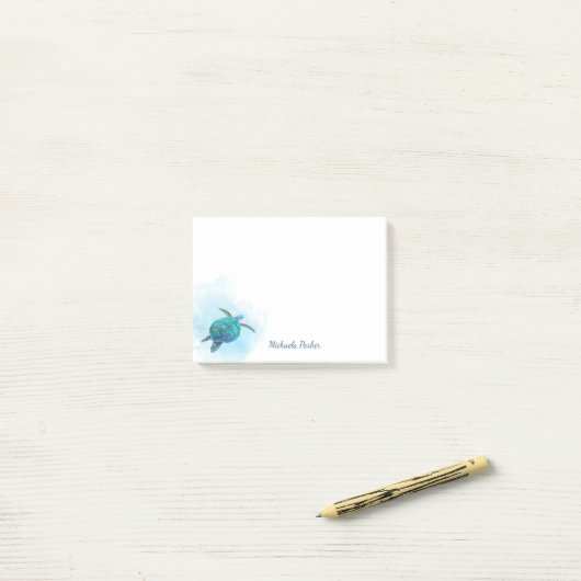 Zee Turtle Waterverf Ocean Personalized Post-it® Notes (Op bureau)