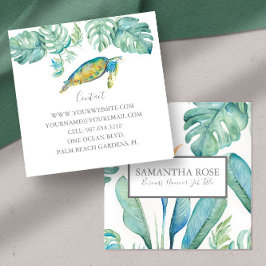Zee Turtle Waterverf Tropische Greenery Vierkante Visitekaartje