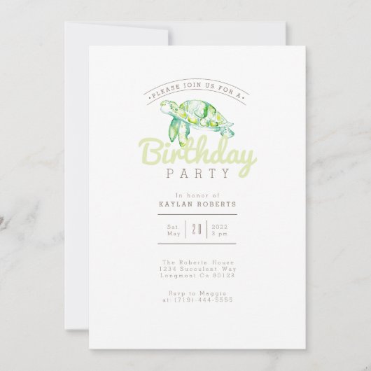 Zee Turtle Waterverf | Verjaardagsfeestje Kaart (Voorkant)