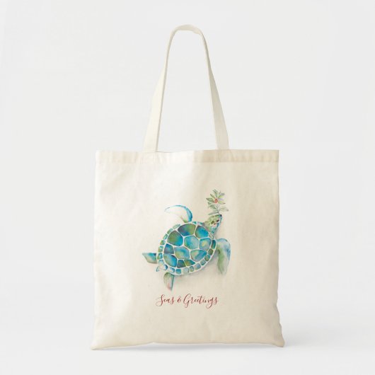 Zee Turtle Waterverf Zeeen & Groeten Kerstmis Tote Bag (Voorkant)