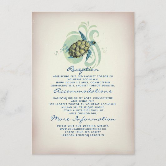 Zee Turtle Wedding Informatie Gast Informatiekaartje (Voorkant)