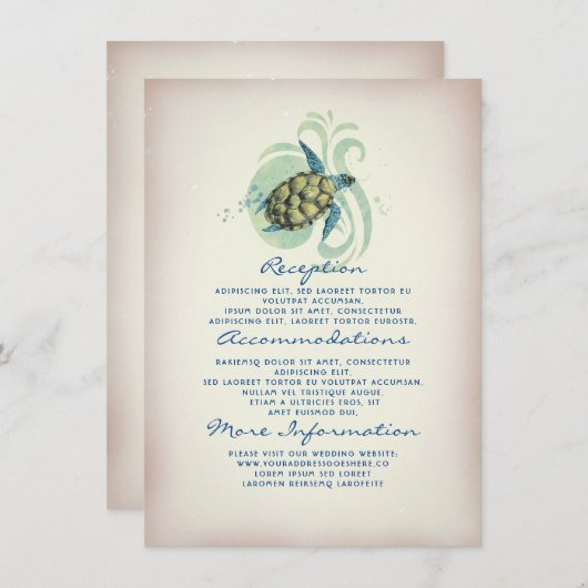 Zee Turtle Wedding Informatie Gast Informatiekaartje (Voorkant / Achterkant)