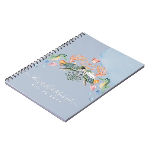 Zee Turtle Wedding met bride en bruin Notitieboek (Linkerzijde)