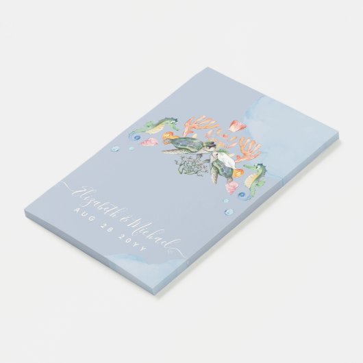 Zee Turtle Wedding met bride en bruin Post-it® Notes (Schuin)