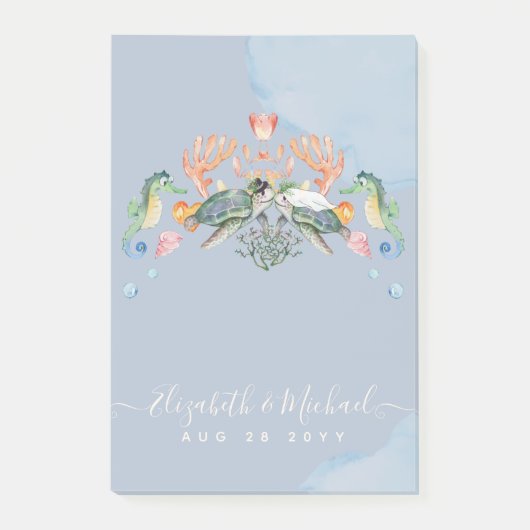 Zee Turtle Wedding met bride en bruin Post-it® Notes (Voorkant)