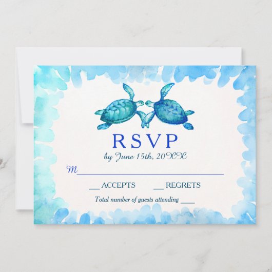 Zee Turtle Wedding RSVP-Kaarten | Blauw en groen Kaart (Voorkant)