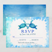 Zee Turtle Wedding RSVP-Kaarten | Blauw en groen Kaart (Voorkant / Achterkant)