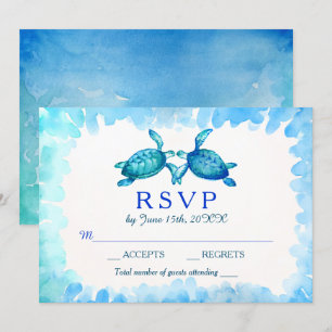 Zee Turtle Wedding RSVP-Kaarten   Blauw en groen Kaart