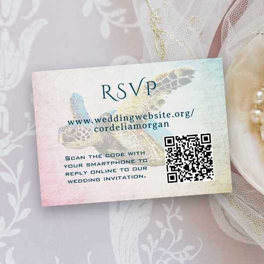 Zee Turtle Wedding RSVP QR-code Informatiekaartje