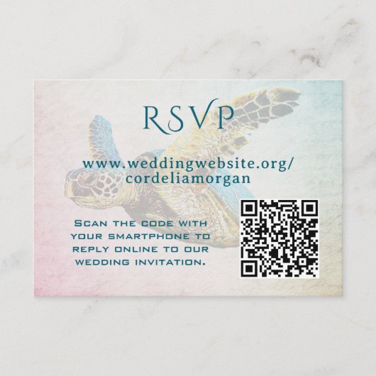 Zee Turtle Wedding RSVP QR-code Informatiekaartje (Voorkant)